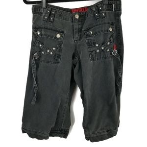 Tripp goth punk capri shorts black stars buckles